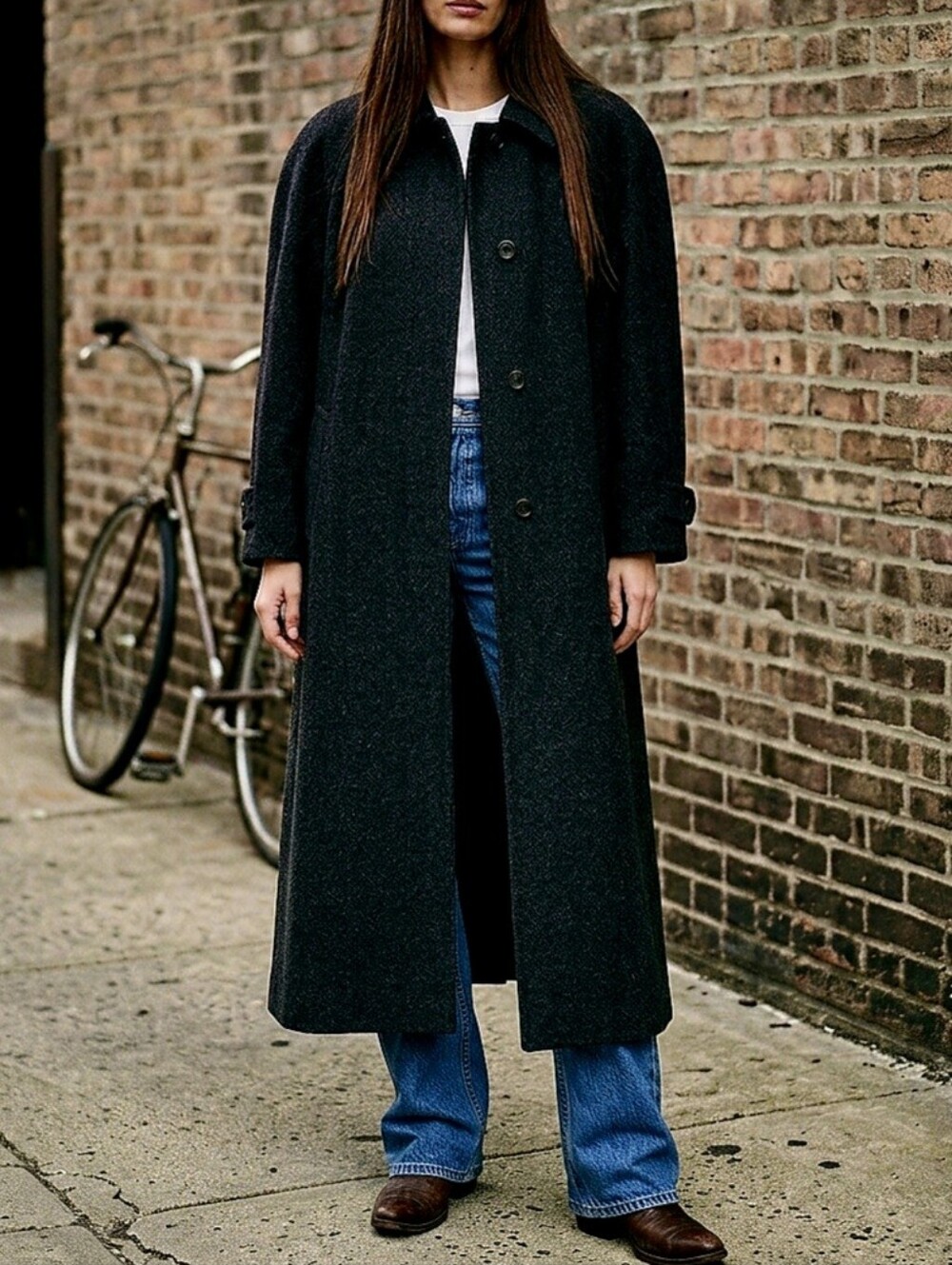 Vintage 90s Heathered Black Longline Coat Wool Cashmere Blend FORECASTER 12